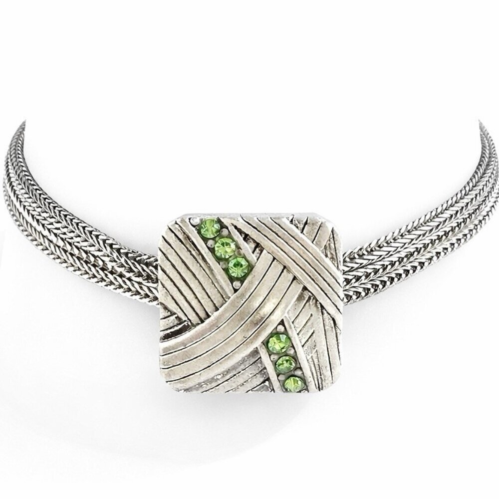 Vintage Coldwater Creek Silver Tone Multi Strand Bracelet Green Rhinestone